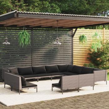ARDEBO.de - 12-tlg. Garten-Lounge-Set mit Kissen Poly Rattan Dunkelgrau