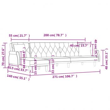 Schlafsofa in L-Form Dunkelgrau 271x140x70 cm Samt