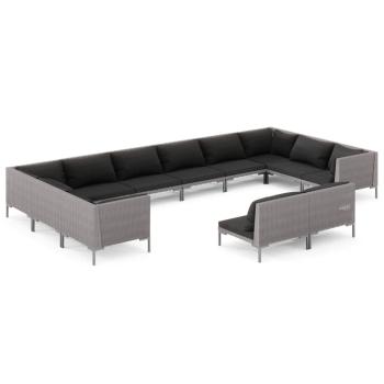 12-tlg. Garten-Lounge-Set mit Kissen Poly Rattan Dunkelgrau