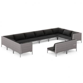12-tlg. Garten-Lounge-Set mit Kissen Poly Rattan Dunkelgrau