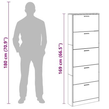Schuhschrank mit 5 Schuhkippern Holz Eichen-Optik