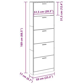 Schuhschrank mit 5 Schuhkippern Holz Eichen-Optik