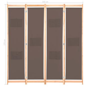 4-teiliger Raumteiler Braun 160 x 170 x 4 cm Stoff