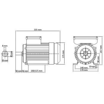 Einphasen-Elektromotor Aluminium 1,5 kW 2 PS 2-polig 2800 U/min