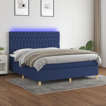 ARDEBO.de - Boxspringbett mit Matratze & LED Blau 160x200 cm Stoff