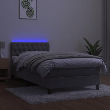 Boxspringbett mit Matratze & LED Hellgrau 90x200 cm Samt