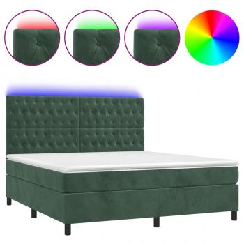 Boxspringbett mit Matratze & LED Dunkelgrün 180x200 cm Samt