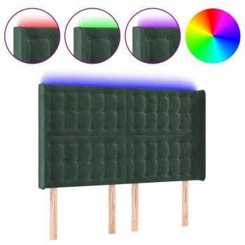 LED Kopfteil Dunkelgrün 147x16x118/128 cm Samt