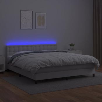 Boxspringbett mit Matratze & LED Weiß 160x200 cm Kunstleder