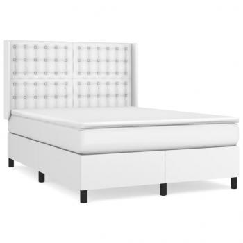 Boxspringbett mit Matratze Weiß 140x190 cm Kunstleder