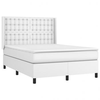 Boxspringbett mit Matratze Weiß 140x190 cm Kunstleder