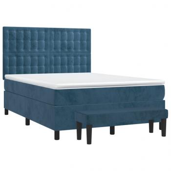 Boxspringbett mit Matratze Dunkelblau 140x190 cm Samt