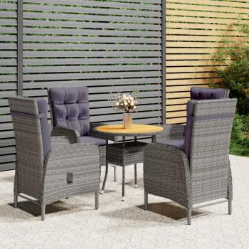 ARDEBO.de - 5-tlg. Garten-Bistro-Set Poly Rattan Grau