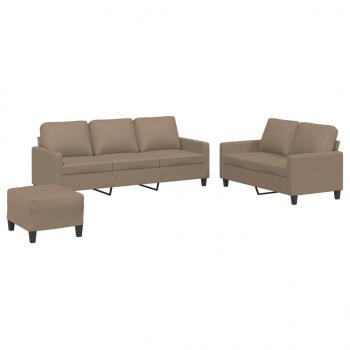 3-tlg. Sofagarnitur mit Kissen Cappuccino-Braun Kunstleder