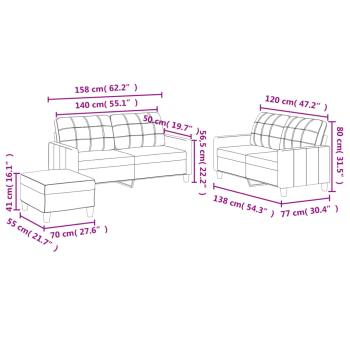 3-tlg. Sofagarnitur mit Kissen Cappuccino-Braun Kunstleder