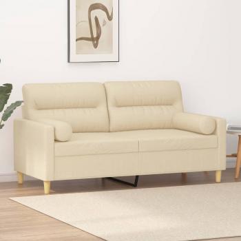 ARDEBO.de - 2-Sitzer-Sofa mit Zierkissen Creme 140 cm Stoff