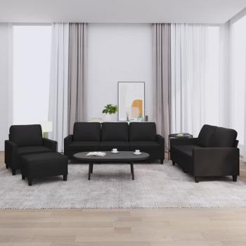 ARDEBO.de - 4-tlg. Sofagarnitur mit Kissen Schwarz Kunstleder
