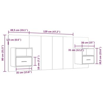 Kopfteil mit Nachttischen Räuchereiche Holzwerkstoff
