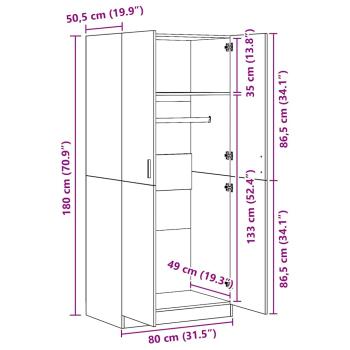 Kleiderschrank Grau Sonoma 80x52x180 cm Holzwerkstoff