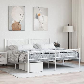 ARDEBO.de - Bettgestell mit Kopf- und Fußteil Metall Weiß 180x200 cm