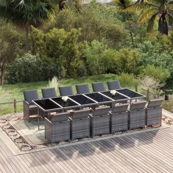 ARDEBO.de - 13-tlg. Garten-Essgruppe mit Kissen Poly Rattan Grau