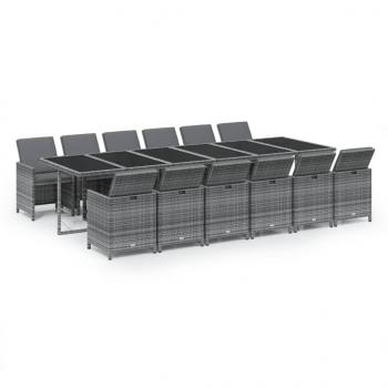 13-tlg. Garten-Essgruppe mit Kissen Poly Rattan Grau