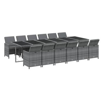 13-tlg. Garten-Essgruppe mit Kissen Poly Rattan Grau