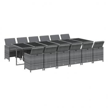 13-tlg. Garten-Essgruppe mit Kissen Poly Rattan Grau