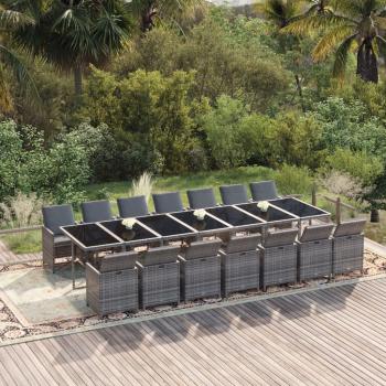 ARDEBO.de - 15-tlg. Garten-Essgruppe mit Kissen Poly Rattan Grau