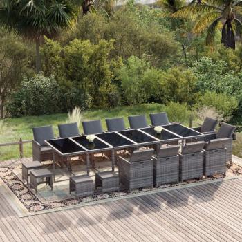ARDEBO.de - 19-tlg. Garten-Essgruppe mit Kissen Poly Rattan Grau