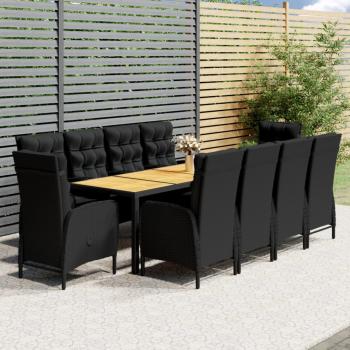 ARDEBO.de - 11-tlg. Garten-Essgruppe Poly Rattan Schwarz