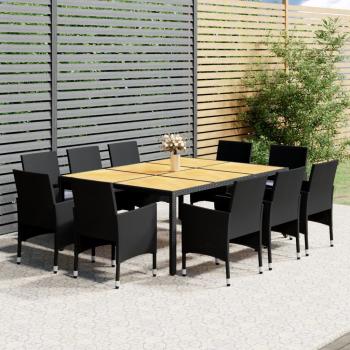 ARDEBO.de - 11-tlg. Garten-Essgruppe Poly Rattan Schwarz