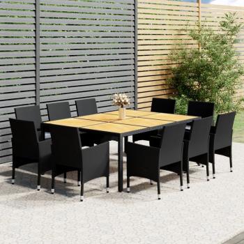 11-tlg. Garten-Essgruppe Poly Rattan Schwarz