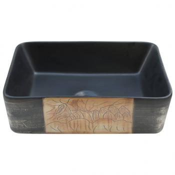 Aufsatzwaschbecken Schwarz Braun Rechteck 46x35,5x13cm Keramik