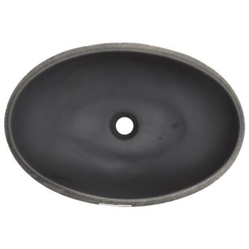 Aufsatzwaschbecken Schwarz und Grau Oval 59x40x15 cm Keramik