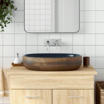 ARDEBO.de - Aufsatzwaschbecken Braun und Blau Oval 59x40x14 cm Keramik
