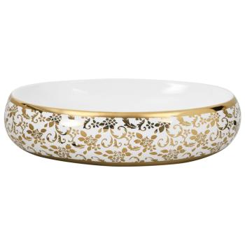 Aufsatzwaschbecken Weiß und Golden Oval 59x40x15 cm Keramik