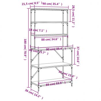 Bäckerregal 6 Fächer Braun Eichen-Optik 90x40x180 cm