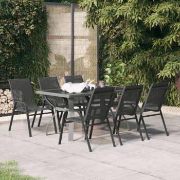 ARDEBO.de - 7-tlg. Garten-Essgruppe Grau und Schwarz