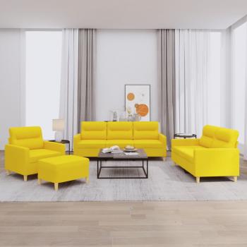 ARDEBO.de - 4-tlg. Sofagarnitur mit Kissen Hellgelb Stoff
