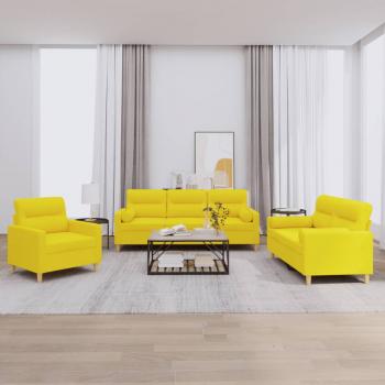 ARDEBO.de - 3-tlg. Sofagarnitur mit Kissen Hellgelb Stoff