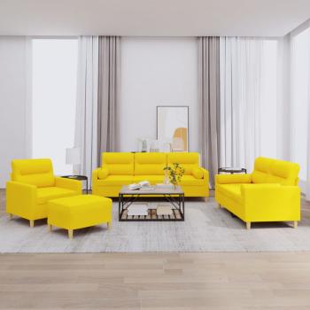 ARDEBO.de - 4-tlg. Sofagarnitur mit Kissen Hellgelb Stoff