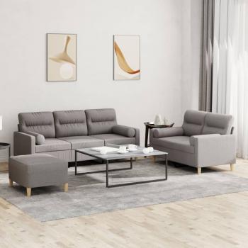 ARDEBO.de - 3-tlg. Sofagarnitur mit Kissen Taupe Stoff