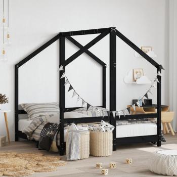 ARDEBO.de - Kinderbett Schwarz 2x(70x140) cm Massivholz Kiefer