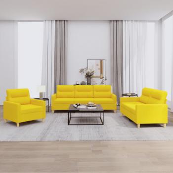ARDEBO.de - 3-tlg. Sofagarnitur mit Kissen Hellgelb Stoff