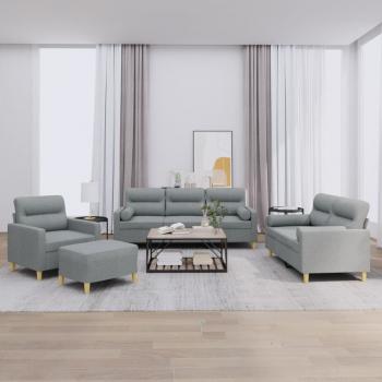 ARDEBO.de - 4-tlg. Sofagarnitur mit Kissen Hellgrau Stoff
