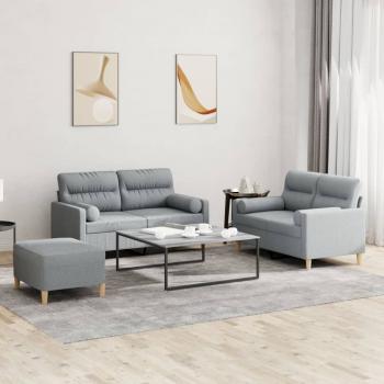 ARDEBO.de - 3-tlg. Sofagarnitur mit Kissen Hellgrau Stoff