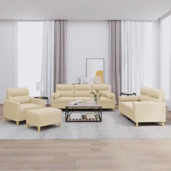 ARDEBO.de - 4-tlg. Sofagarnitur mit Kissen Creme Stoff