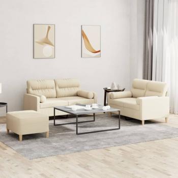 ARDEBO.de - 3-tlg. Sofagarnitur mit Kissen Creme Stoff