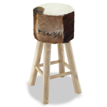 Barhocker Echtleder und Teak Massivholz 